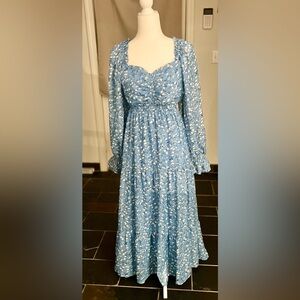 Moon River Blue Floral Long Sleeve Dress